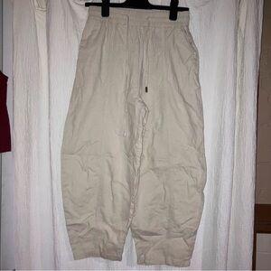 Zara Parachute Cream Linen Blend Pants